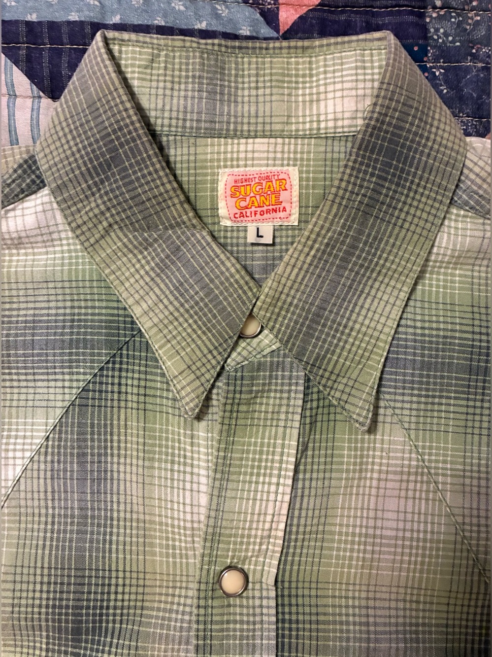 SUGAR CANE TOYO ENTERPRISE SHADOW PLAID WESTERN SHIRT- SIZE LARGE - Picture 8 of 11